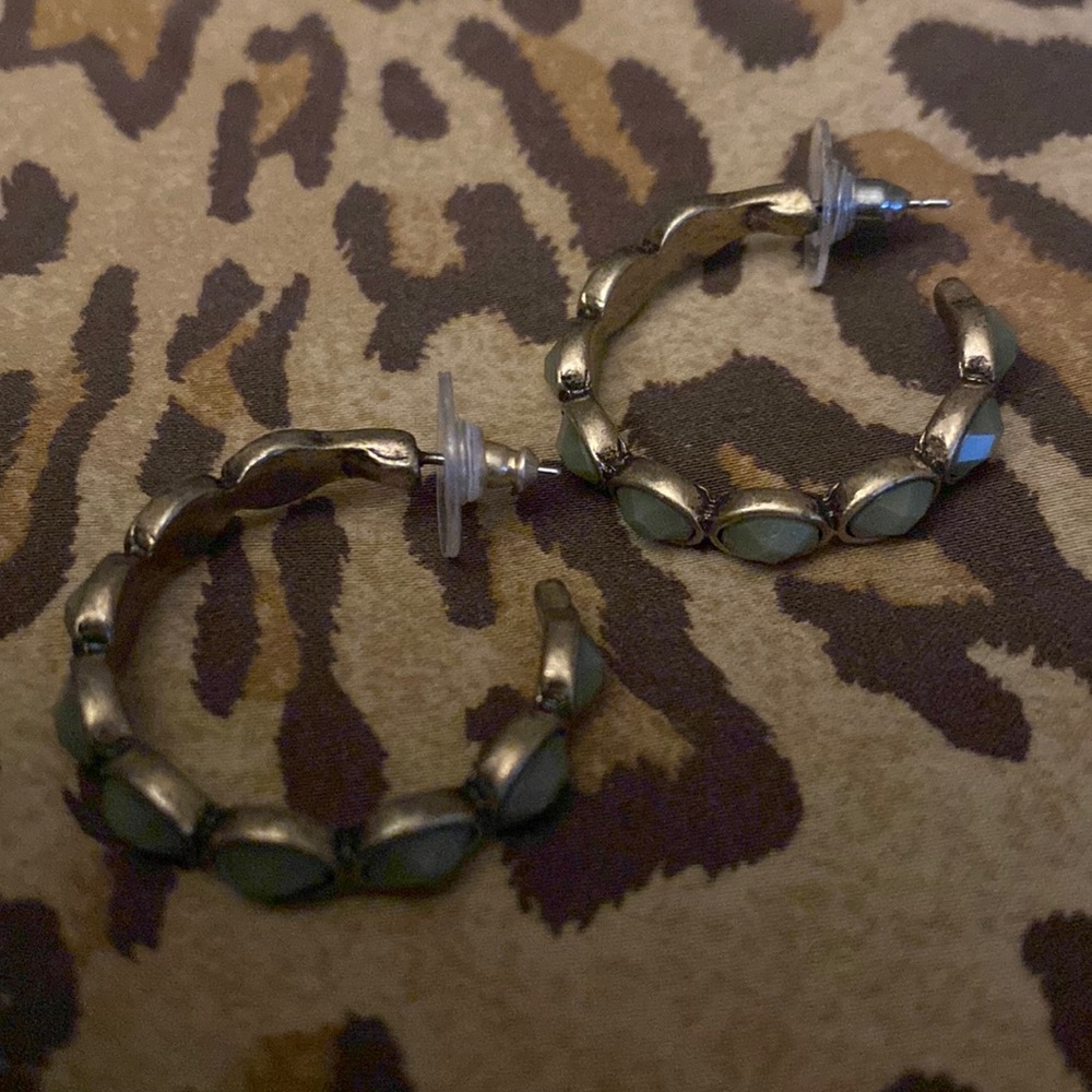 Lucky Brand Green Gemstone Hoop Earrings